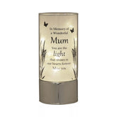 Celebrations Thoughts of You memorial tube light ornament with 'mum' tribute keepsake and soft glowing light.