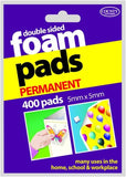 County County 400 double-sided foam pads, 5x5mm adhesive fasteners shown in close-up with foam and adhesive backing.