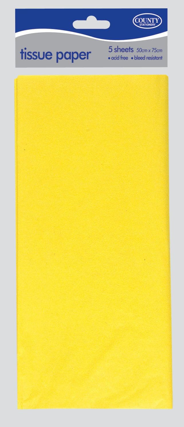 Yellow tissue paper from County, 5 sheets of gift wrapping supplies, soft, lightweight tissue perfect for packaging and gift wrapping.