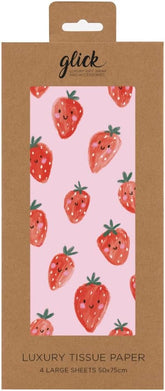 Glick Four Sheets of Pink and Red, Sweet Strawberry Tissue Paper, Sheet 750mm x 500mm Tissue Paper Multi Coloured Tissue Paper for Gift Wrapping, Birthday Tissue Paper