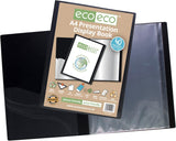 Eco-Eco Stationery A4 black presentation display book with 40 pockets, eco-friendly, durable, made from 50% recycled materials.