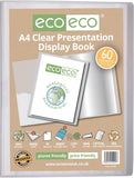 Eco-Eco Stationery A4 recycled clear presentation display book with 60 pockets, eco-friendly and durable for filing and storage.