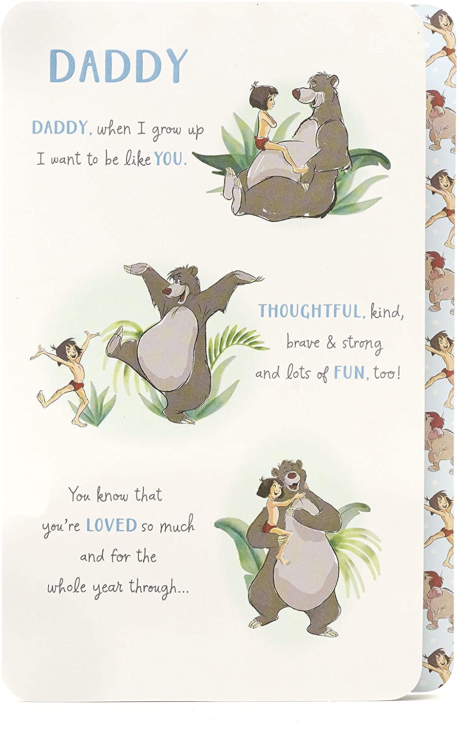 UK Greetings Disney Jungle Book birthday greeting card featuring Mowgli and jungle animals from the UK Greetings collection.