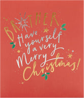 UK Greetings Christmas Card for Brother – Red & Gold Festive Design