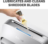 Fellowes shredder oil 120ml bottle for lubricating micro-cut and cross-cut paper shredders, essential office supplies accessory.