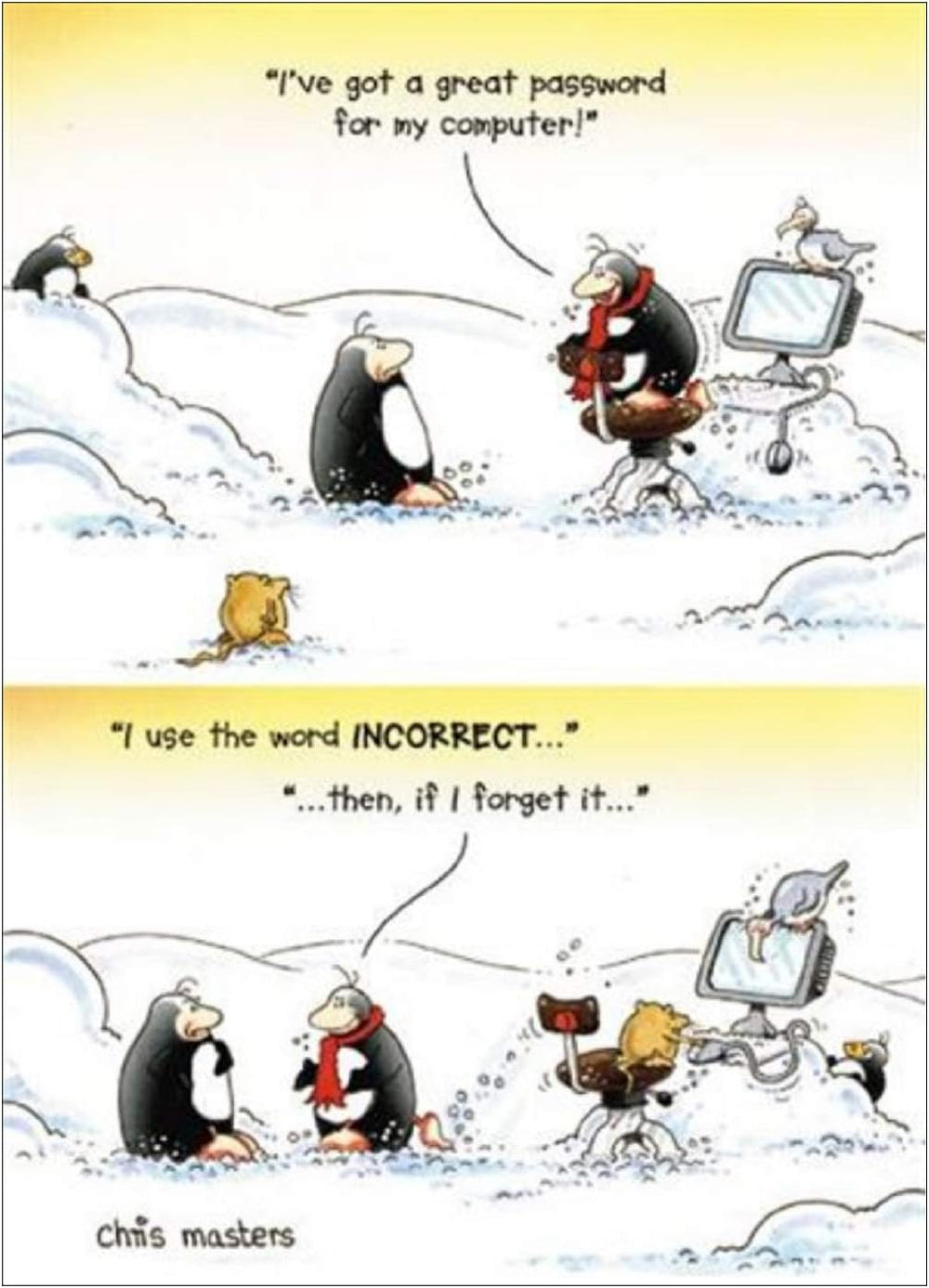 GBCC Incorrect Password Greeting Card showing humorous message on a colorful card for special occasions or jokes