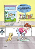 Cartoon sketch greeting card featuring a humorous cat design, titled "The Cat Is Their Supreme Master," by GBCC.