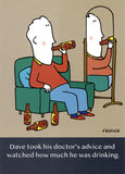 Humorous GBCC birthday greeting card for him featuring a joke about his drinking habits, perfect for adult humor occasions.
