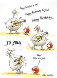 Funny Goose Springsteen birthday greeting card by GBCC featuring humorous goose illustration for birthday celebrations.