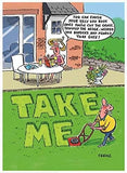 Humour birthday greeting card by GBCC featuring a playful UFO and grass-cutting theme, perfect for humorous birthday celebrations.