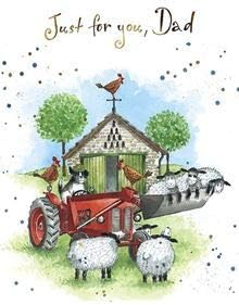 Dad birthday card featuring a sheep and tractor design with a foil finish, eco-friendly and recyclable greeting card by GBCC.