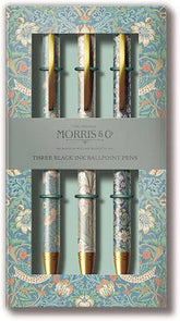 William Morris 3 Pen Set by GBCC, elegant stationery with three high-quality pens arranged on a white background.