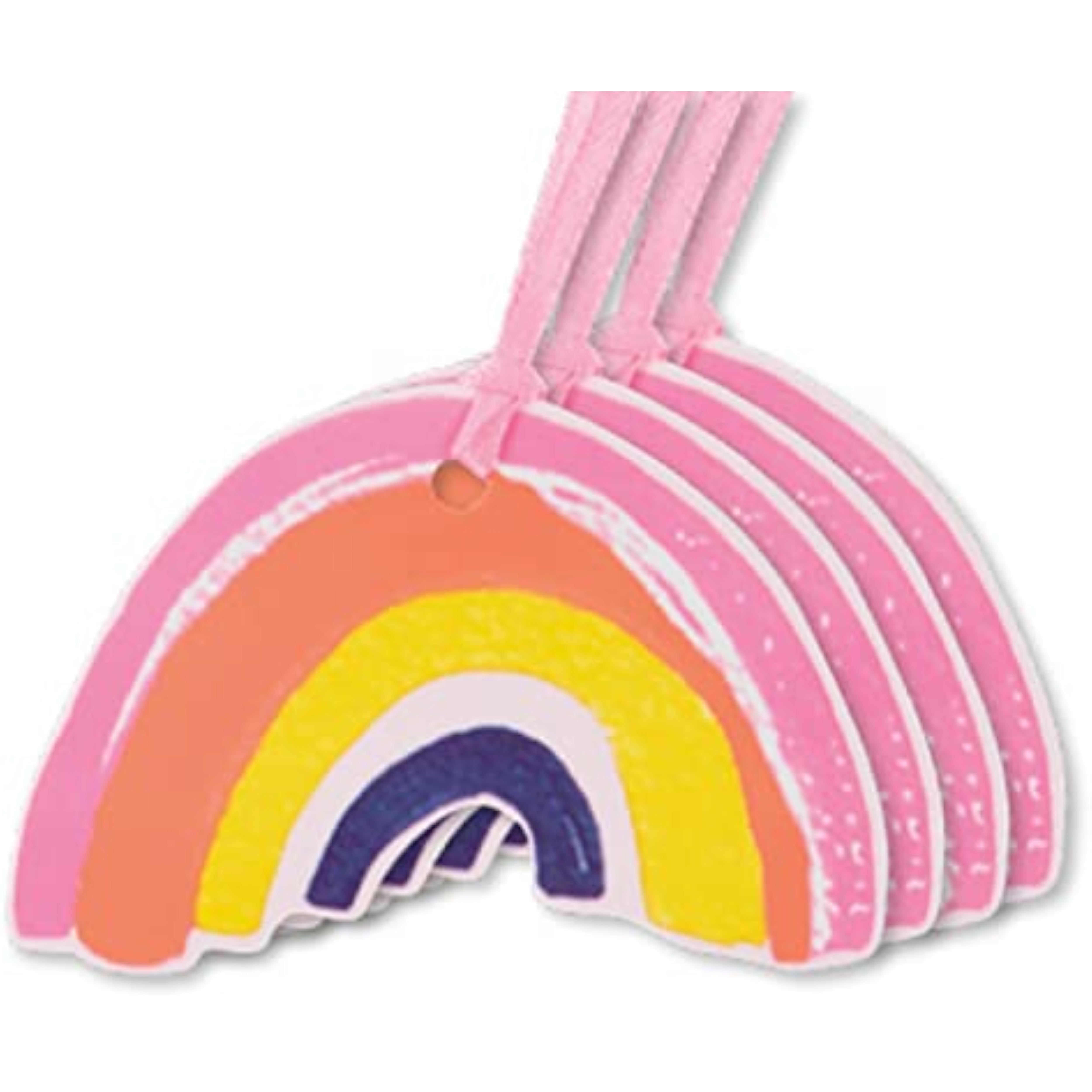 Set of four Glick rainbow gift tags with colorful birthday-themed designs, perfect for gift packaging and decorating presents.