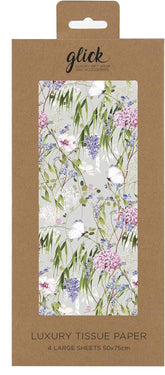 Glick four sheets of white cabbage-themed tissue paper, measuring 750mm by 500mm, for gift packaging and wrapping.