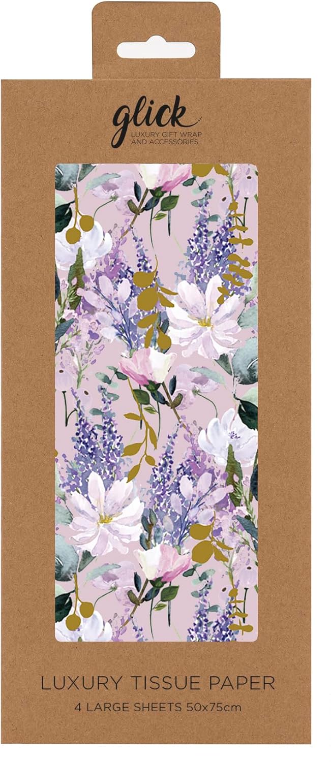 Glick Luxury Gift Wrap Tissue Paper in Buddleia color, elegant floral design for gift packaging, soft tissue paper for special presents.