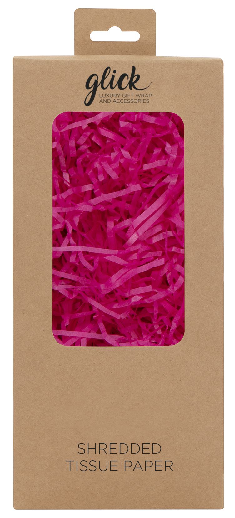 Glick Cerise shredded tissue paper for gift packaging and void fill, bright pink decorative filler for gift boxes and baskets