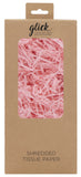 Light pink shredded tissue paper from Glick, 30g for gift packaging, void fill, and accessories, shown in a close-up image.