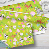 Glick Farmyard gift wrapping paper roll featuring colorful farmyard animals, ideal for kids' birthday gift packaging.