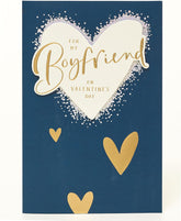 Boyfriend Valentines Day Card With Envelope - Gold & Dark Blue Design