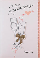 Hallmark anniversary greeting card featuring a 3D champagne glass design for couples, perfect for celebrating special moments.