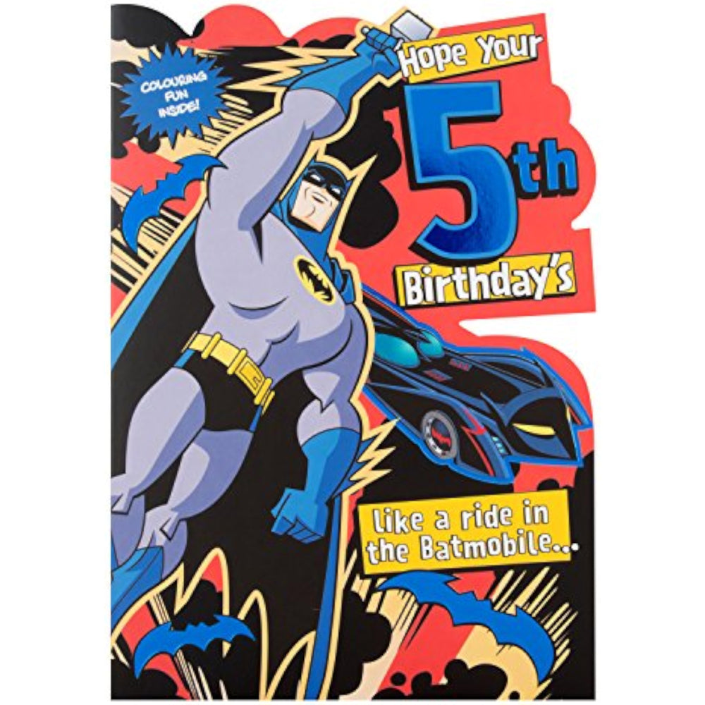 Hallmark DC Comics Batman Batmobile birthday card featuring Batman and the Batmobile from the DC superhero series.