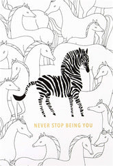 Hallmark birthday card featuring a contemporary zebra design with colorful accents and festive birthday message.