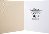 Hallmark embossed 90th birthday greeting card with elegant text design and decorative elements, ideal for celebrating a milestone.