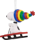 Hallmark Peanuts Snoopy on Sled Christmas hanging ornament, festive holiday decoration, collectible Snoopy Christmas ornament