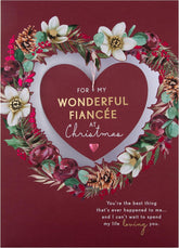 Hallmark boxed Christmas greeting card for fiancée featuring a traditional heart and wreath design, ideal for holiday wishes.