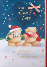 Hallmark boxed Christmas greeting card featuring a winter design and "One I Love" message, part of the Forever Friends collection.