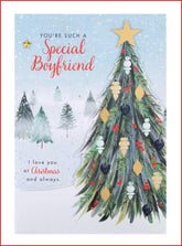 Hallmark Christmas greeting card for boyfriend, open design with heartfelt festive message and holiday-themed decorations.