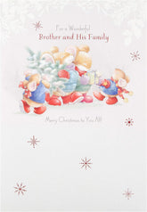 Hallmark Christmas greeting card featuring a festive design with a message for a special brother and family, open to showcase inside.