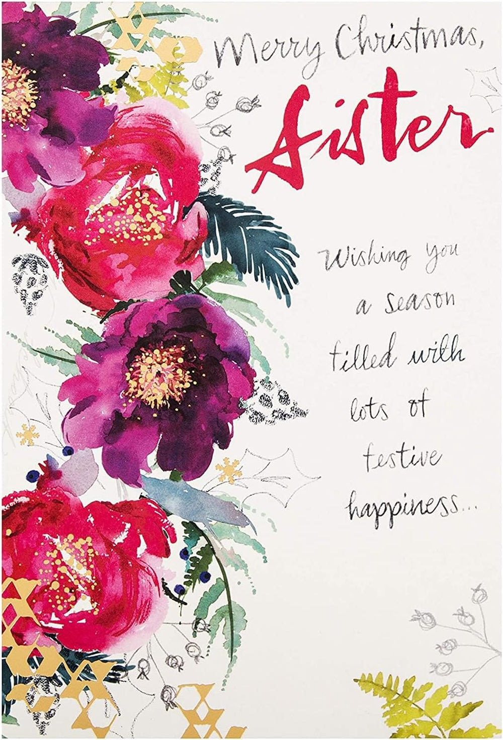 Hallmark Christmas greeting card for sister featuring a heartfelt festive design with holiday-themed images and warm message.