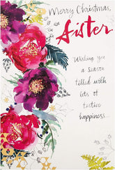 Hallmark Christmas greeting card for sister featuring a heartfelt festive design with holiday-themed images and warm message.
