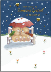 Hallmark Christmas greeting card for someone special with open verse festive design, featuring holiday-themed illustrations and heartfelt message.