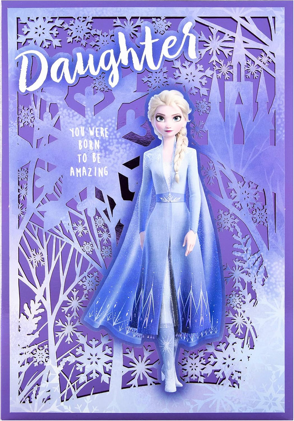 Hallmark Christmas greeting card featuring Disney Frozen 2 design with heartfelt wishes for daughter.