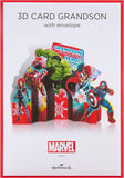 Hallmark Marvel Avengers Christmas greeting card featuring a 3D pop-up design with festive holiday scene for grandsons.