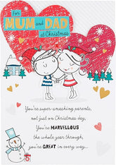 Hallmark Christmas greeting card for Mum and Dad featuring festive design and heartfelt message, open to display inside.