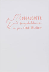 Hallmark confirmation greeting card for goddaughter, featuring celebratory designs and heartfelt message for religious milestone.