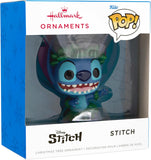 Hallmark Disney Lilo & Stitch Stitch Funko Pop! Christmas ornament hanging on a decorated tree.