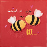 Hallmark engagement greeting card titled "Meant to Bee" with colorful bee and floral illustrations for celebrating love.