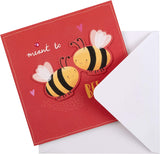 Hallmark engagement greeting card titled "Meant to Bee" featuring bee and floral illustrations on a white background.