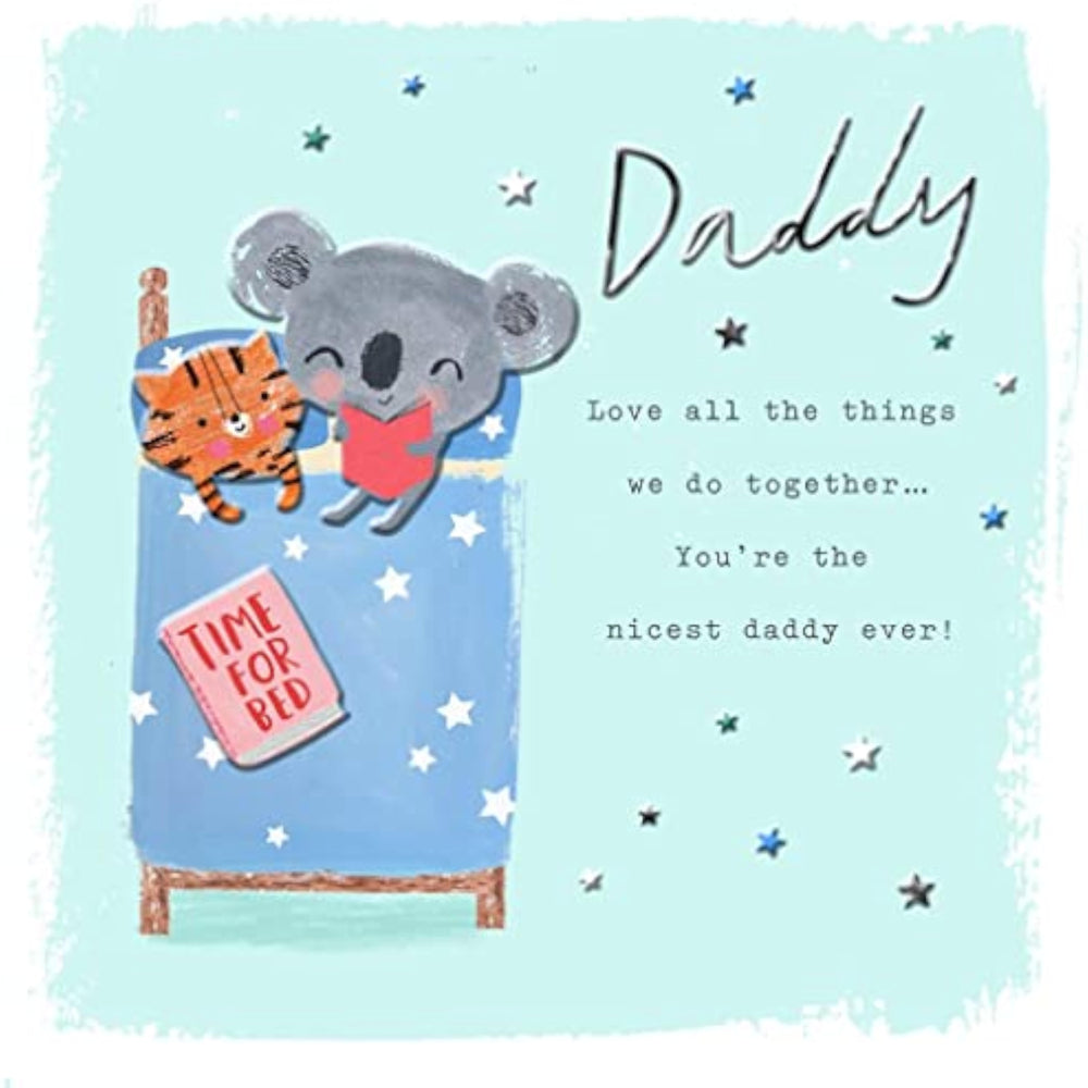 Hallmark Father's Day card with a cute koala and tiger illustration, celebrating dad with love and shared moments.