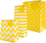 Hallmark multi-occasion gift bag and bottle bag bundle with large, medium, and bottle-sized bags in yellow and white designs.