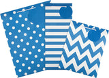 Hallmark multi-occasion gift bag bundle with three blue decorative gift bags in various sizes, suitable for celebrations.