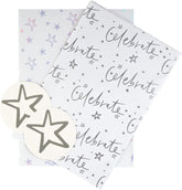 Hallmark Celebration gift wrapping paper bundle with two sheets and two decorative tags in two festive designs.
