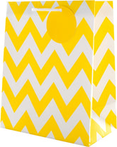 Hallmark yellow and white medium gift bag with handles for gift packaging, featuring a cheerful and stylish design.
