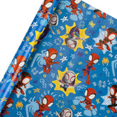 Hallmark Marvel Spidey Amazing Friends gift wrapping paper roll featuring Spider-Man and friends design on a 2-meter roll.