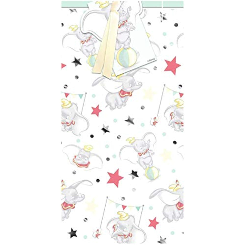 Hallmark Disney Dumbo gift wrapping paper sheet with matching tag, featuring Dumbo the flying elephant for wrapping and gift presentation.