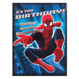 Hallmark Spider-Man birthday card featuring Spider-Man in a zip zoom wow design for children's celebration.